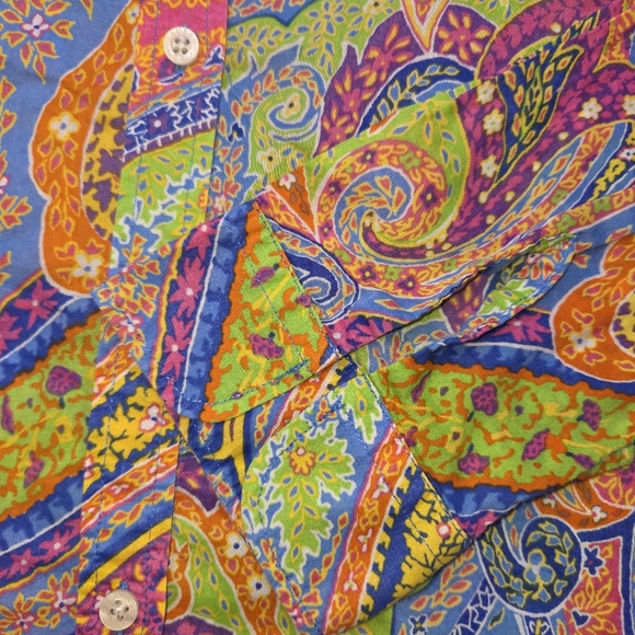 Lauren Ralph Lauren Petite Paisley Print 3/4 Sleeve Button Up Shirt Women's PXS - Picture 6 of 7
